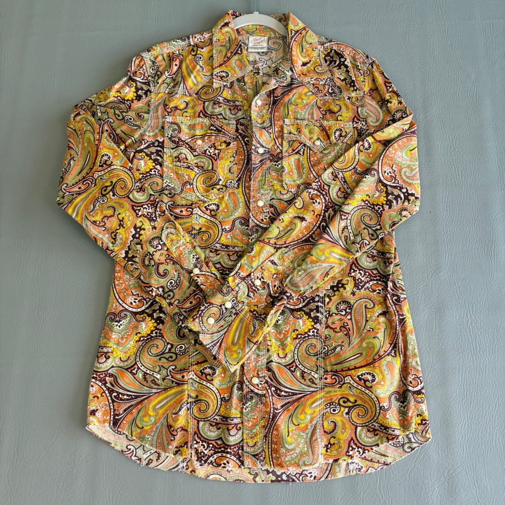 True Religion Womens Paisley Western Pearl Snap Shirt Raw Hem Rockabilly Large